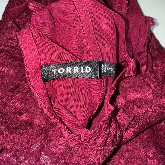 Torrid Lace Bralette Plus Size 3 3X Burgundy Wine Red Longline Wireless Lingerie - Picture 7 of 9